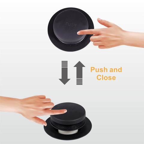 Wellup tub drain push-to-open shows simple, hands-on operation.