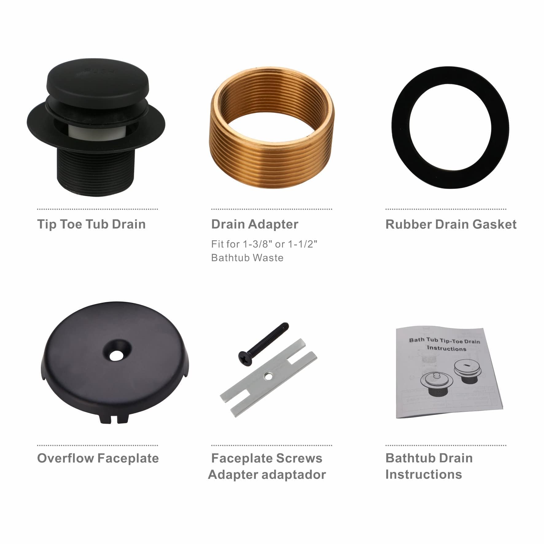 Wellup tub drain matte black finish adds modern style to baths.