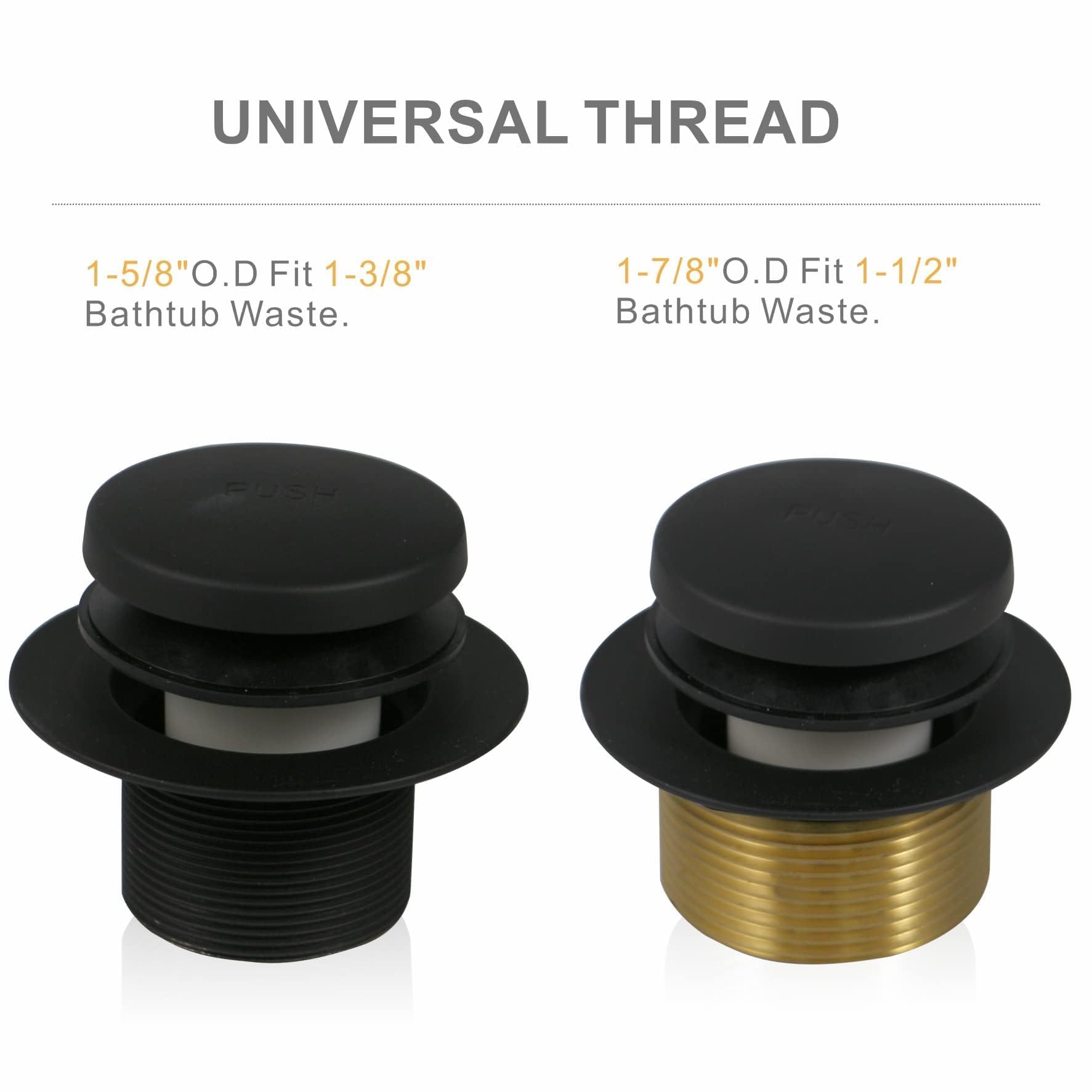 Wellup tub drain thread adapter illustrates compatibility with common drains.