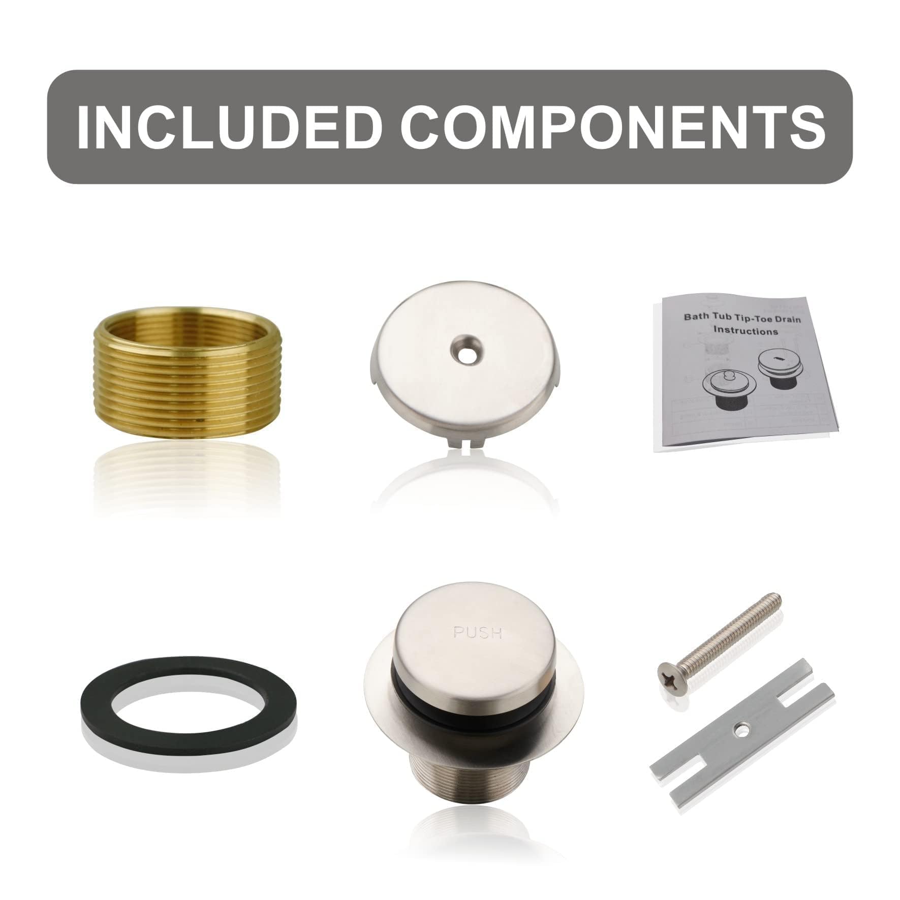 WELSAN brushed nickel tub drain kit packaging shows complete set