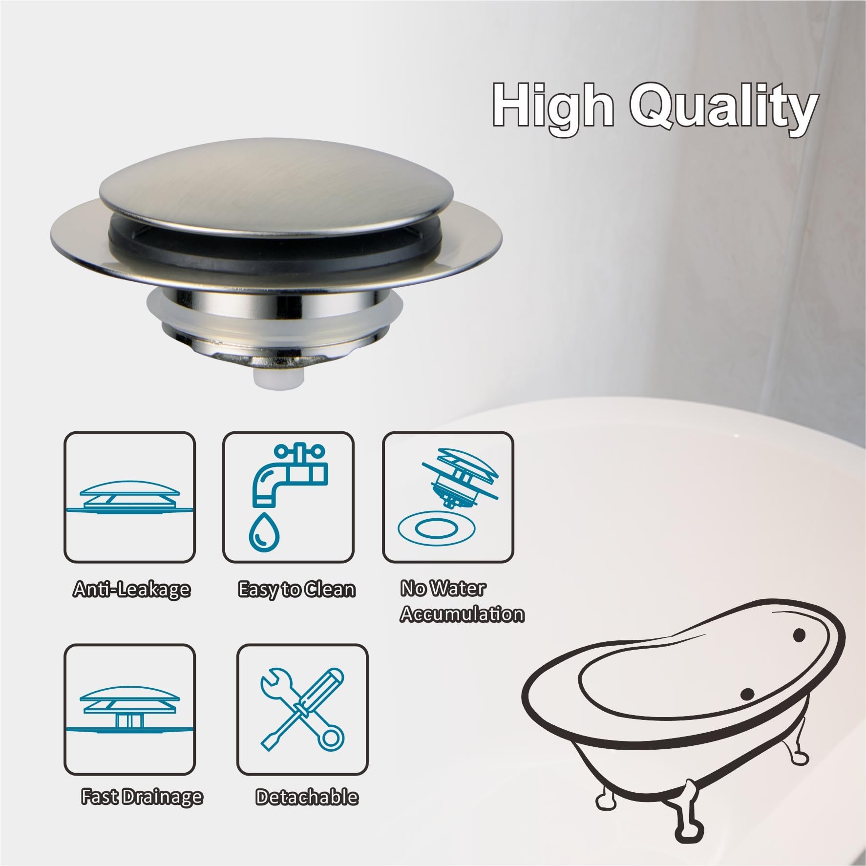 WELSAN brushed-nickel finish complements most baths.