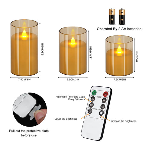 wemarry amber 6-inch flameless candle powered by AA batteries with timer