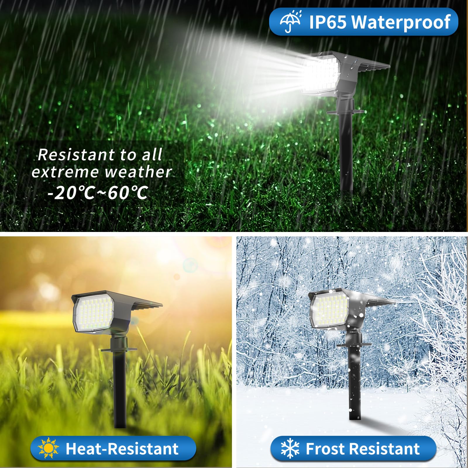 Wenaty adjustable-angle spotlight supports ground stake or wall mounting.