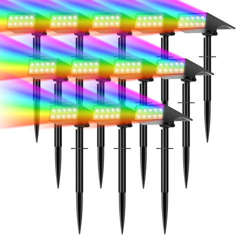 WENATY color-changing solar spot light brightening a garden at night