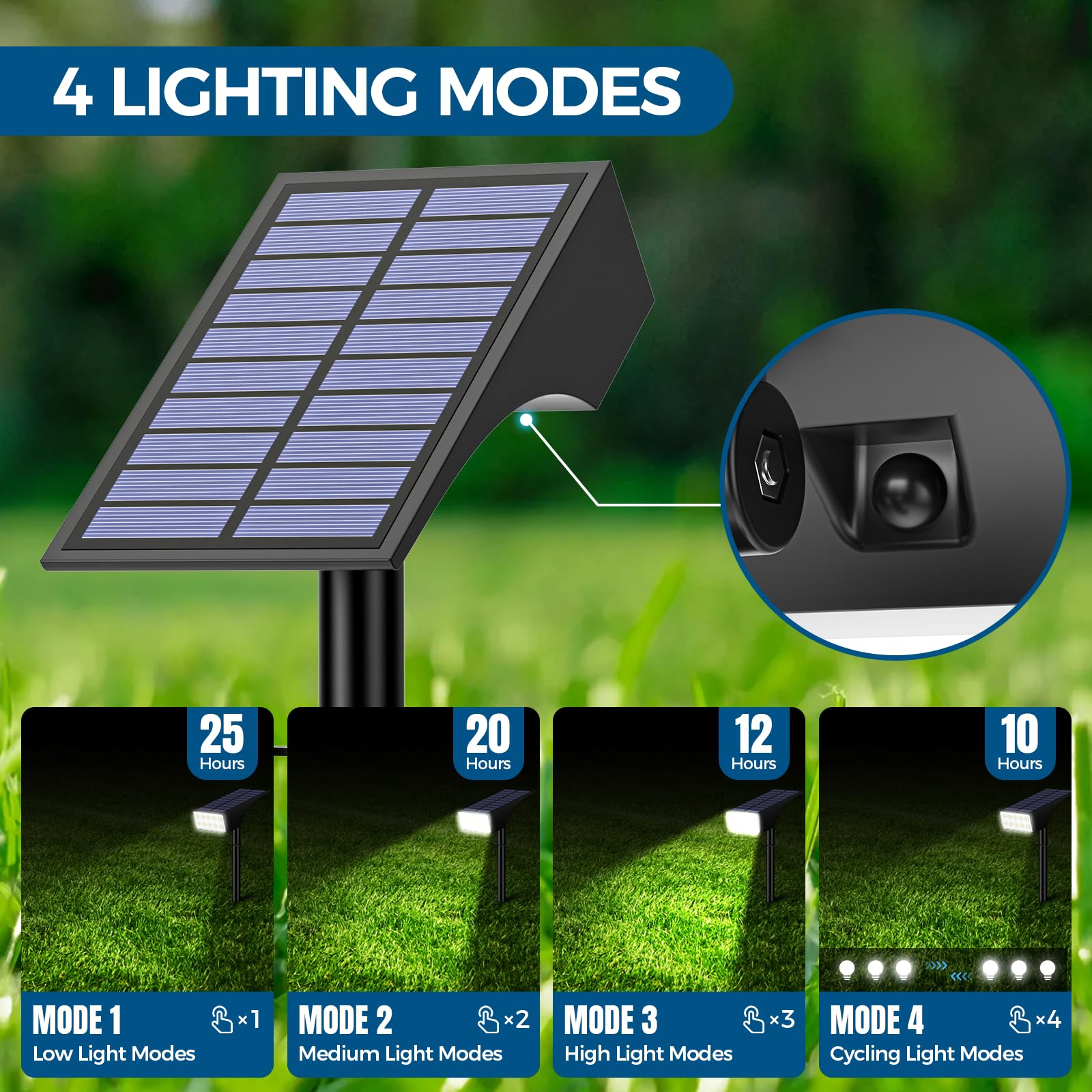 WENATY solar spot light ground stake setup enables easy landscape accents.