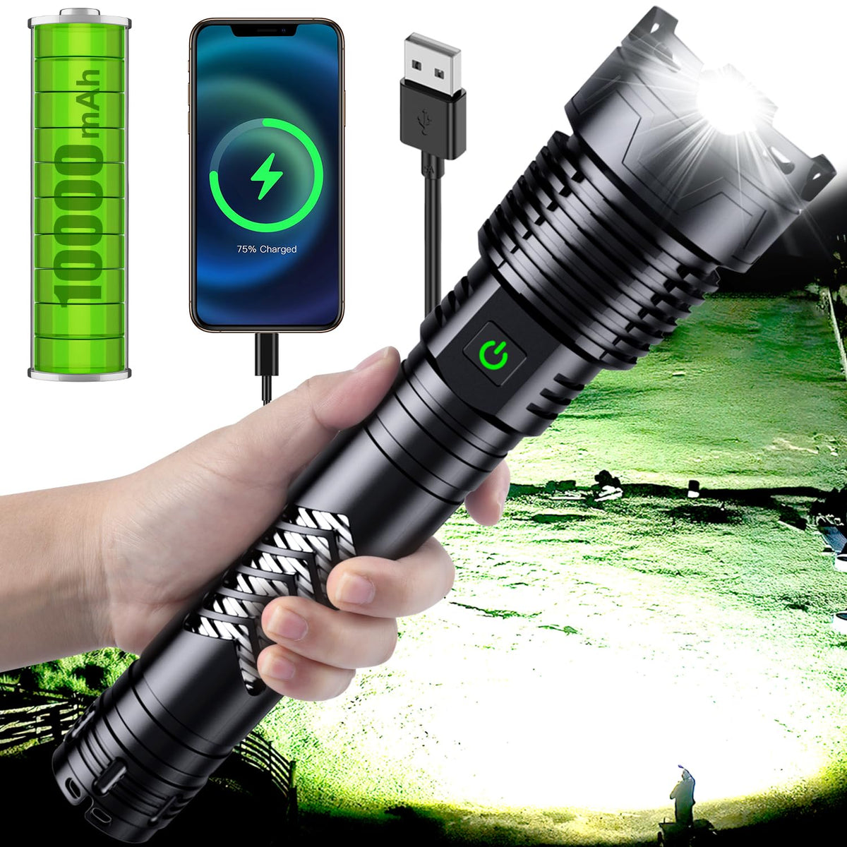 Weoxi long-handle flashlight with secure grip for camping and hiking