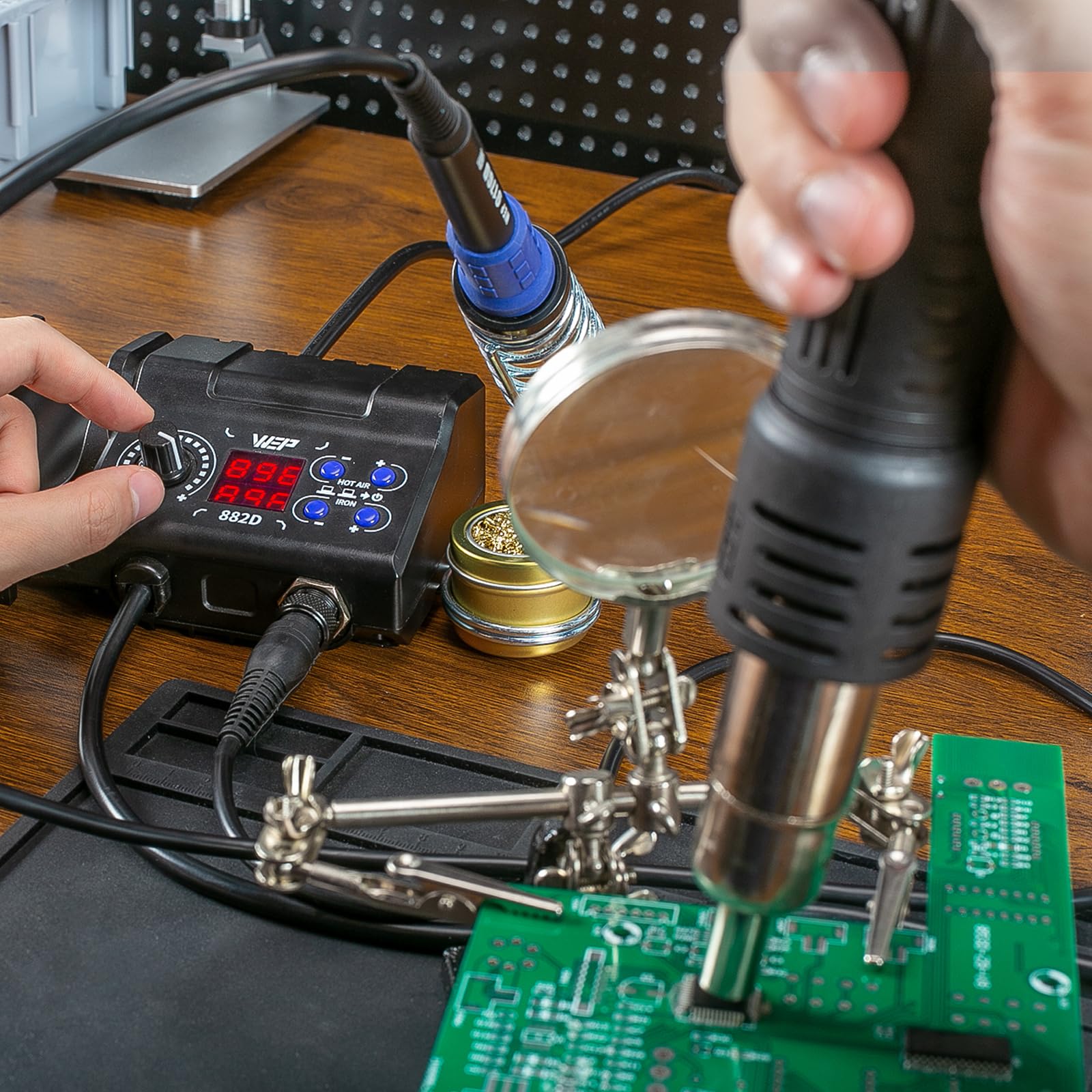 WEP 882D hot air nozzle collection shown for versatile rework tasks.