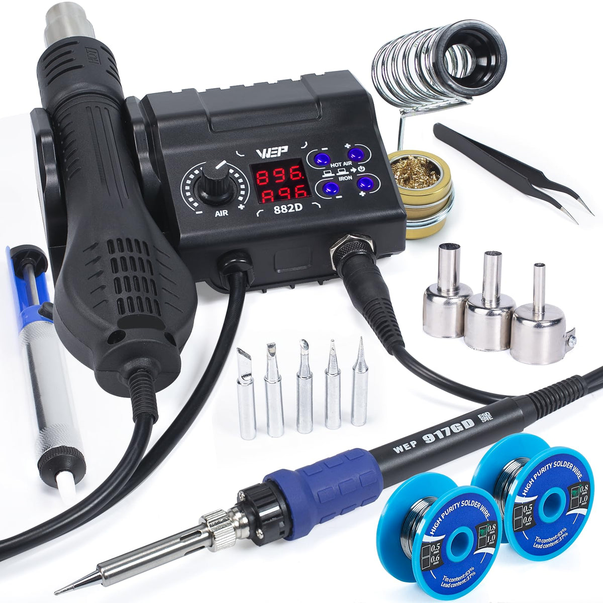 WEP 882D soldering station front view with LED displays for precise control.