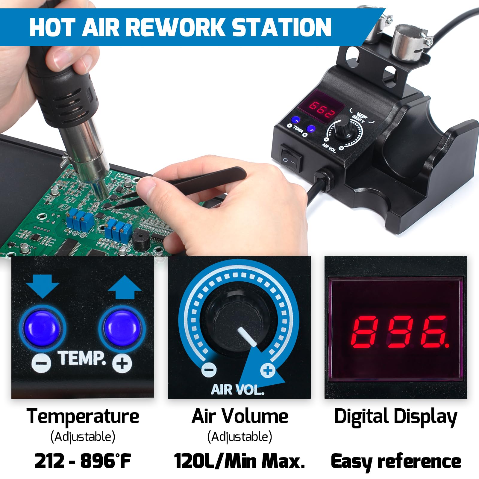 WEP 8858-V compact unit demonstrating palm-sized form factor for tidy workspaces.