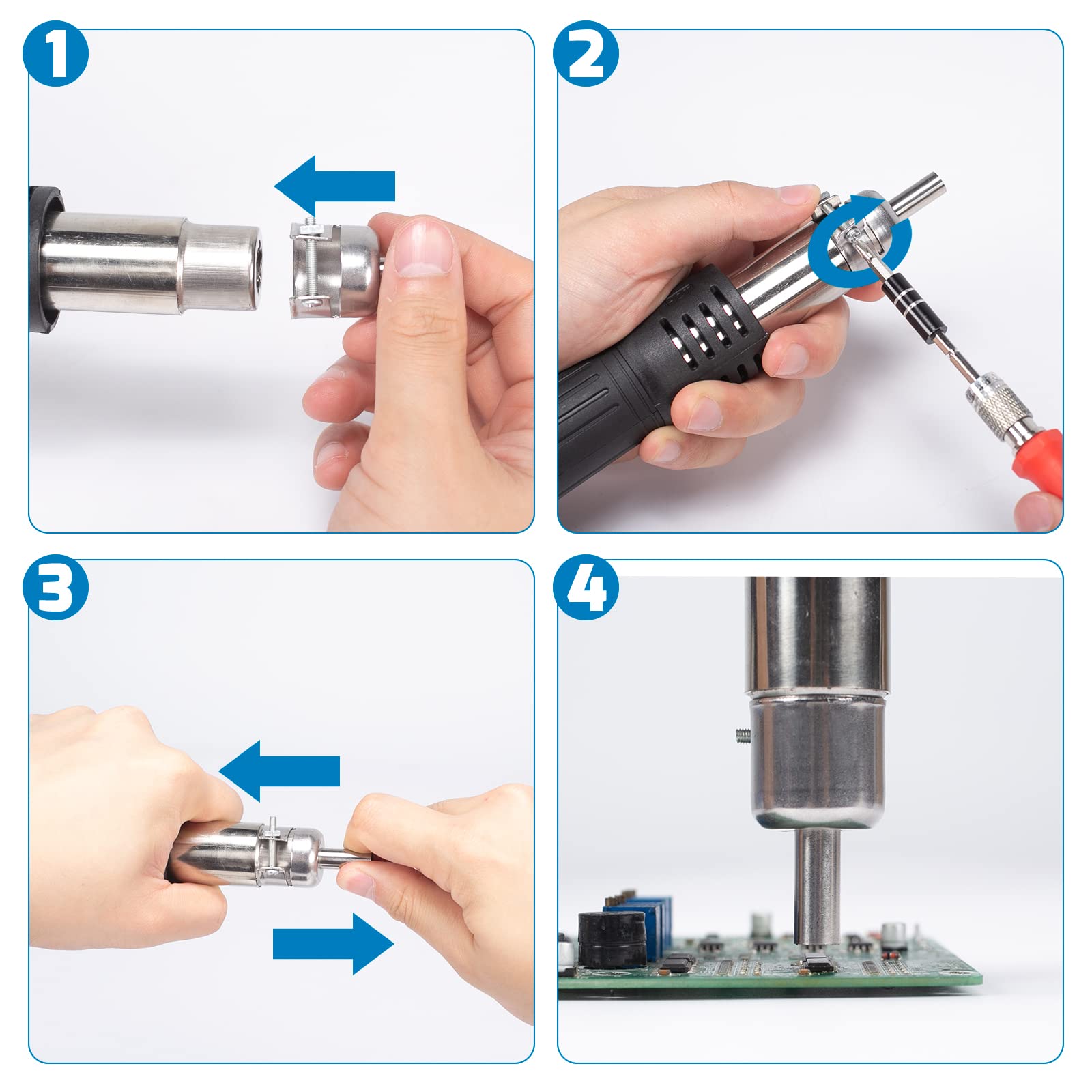 WEP 8858-V three-nozzle pack shows versatile soldering capabilities.