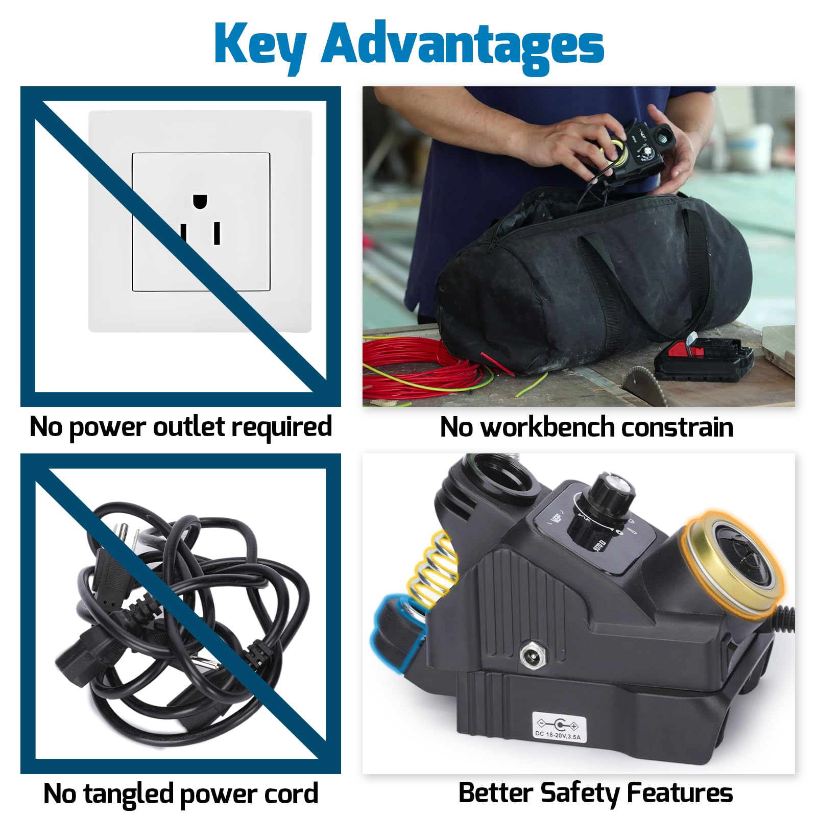 WEP 937D-I built-in power switch enables easy shutdown without battery removal.