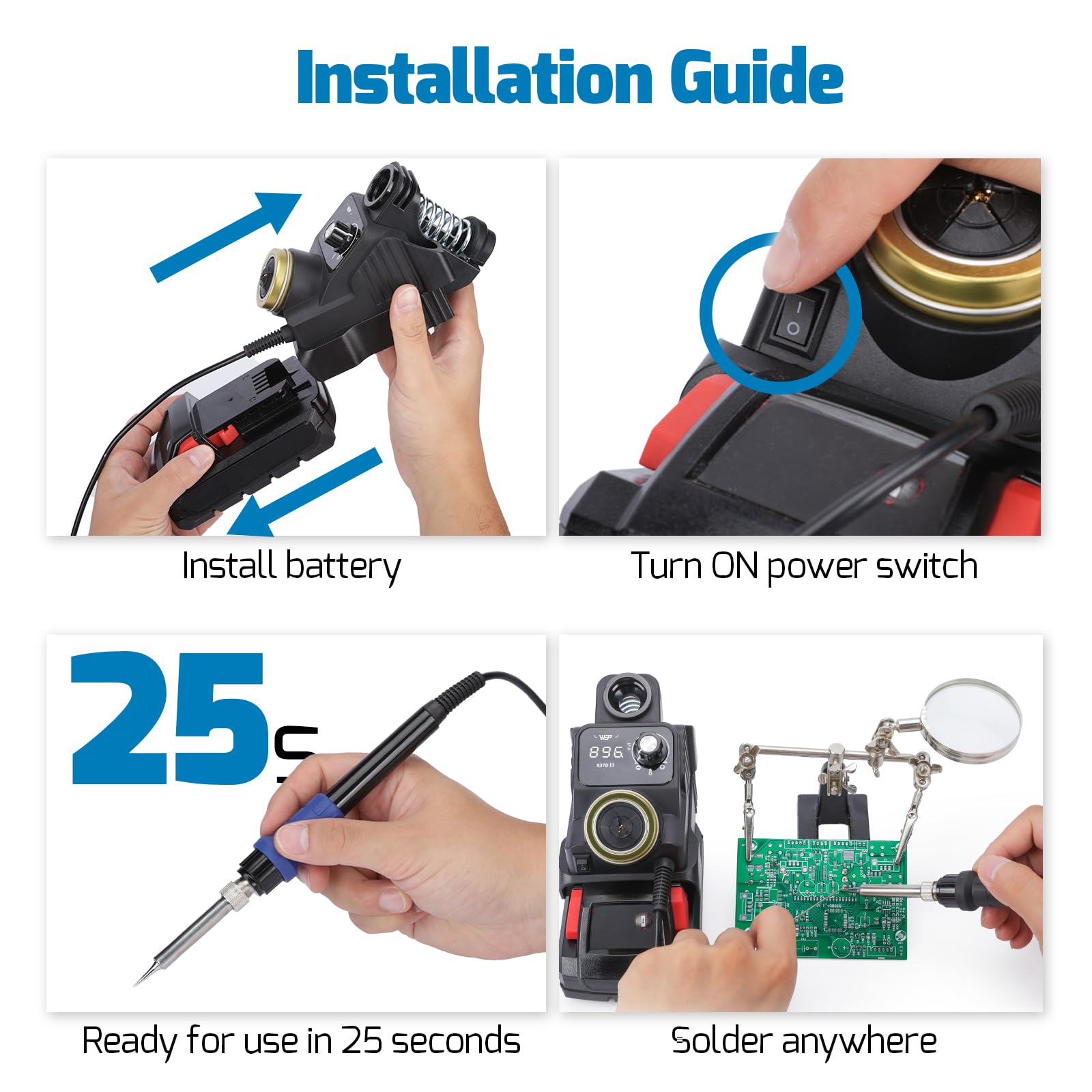 WEP 937D-I solder wire storage and built-in cleaner add convenience.