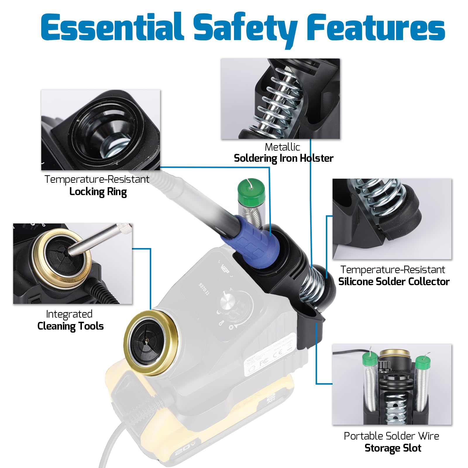 WEP 937D-I solder wire storage keeps accessories organized.