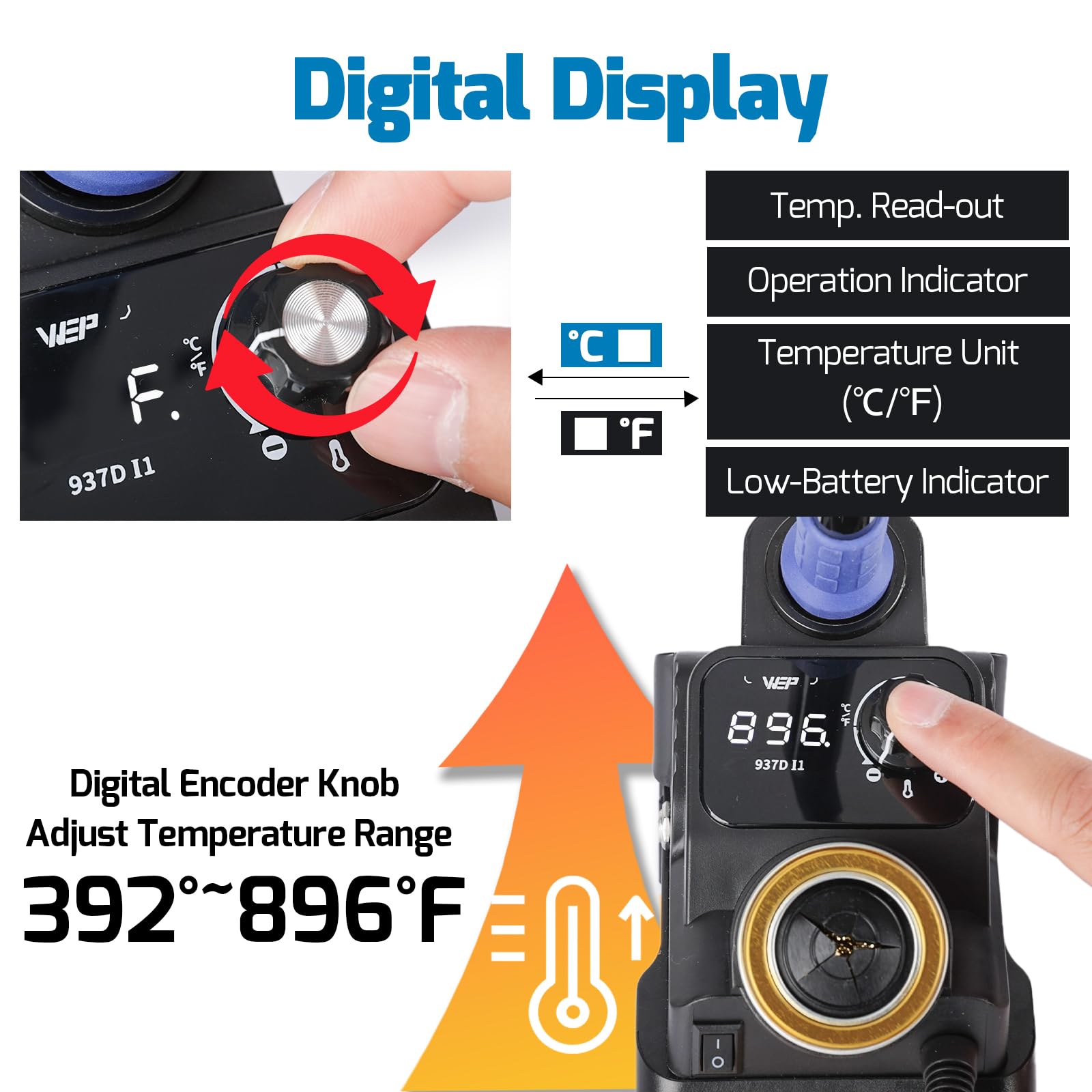 WEP 937D-I adjustable temperature control for precise soldering.