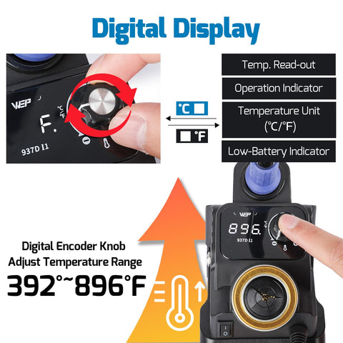 WEP 937D-I adjustable temperature control for precise soldering.
