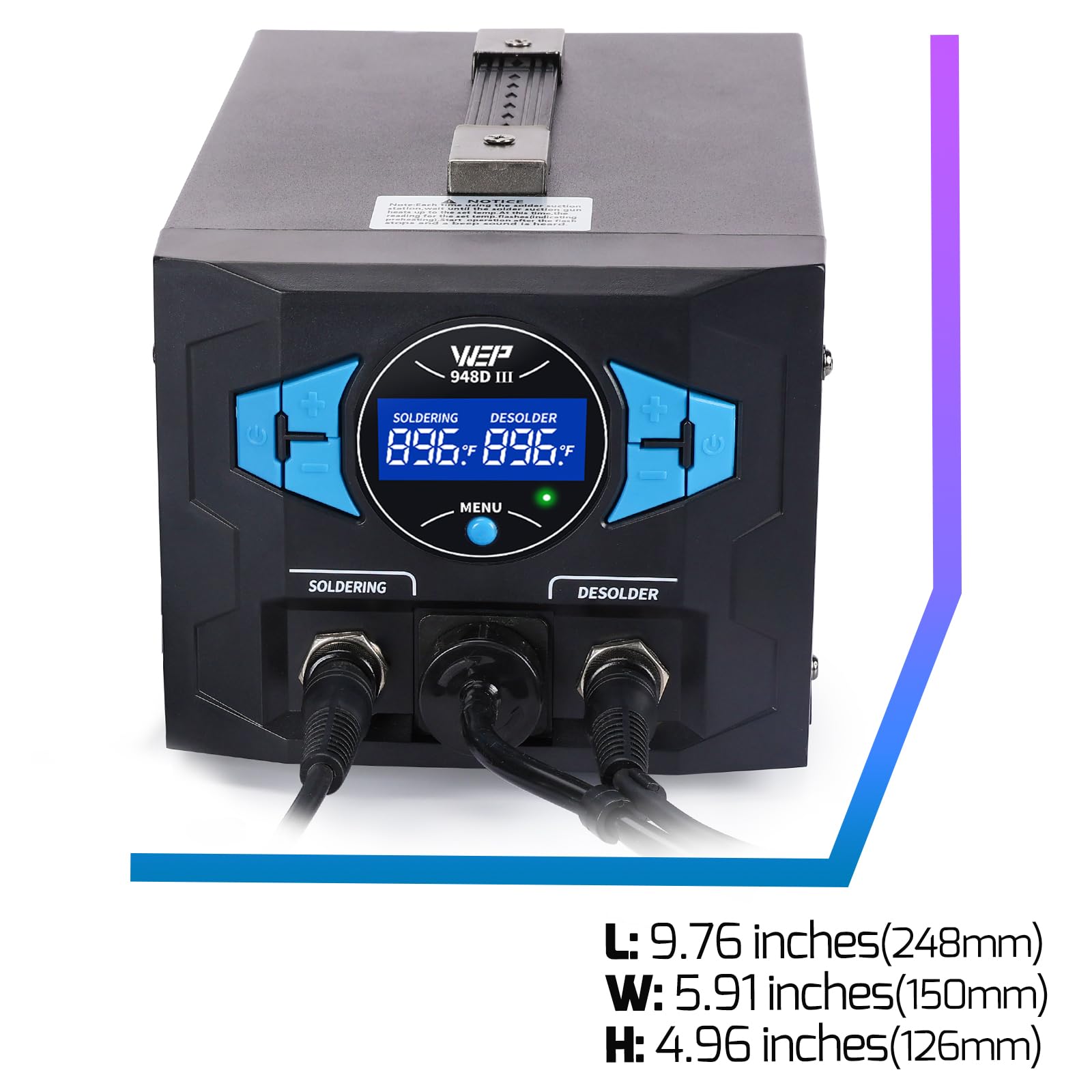 WEP 948D III desoldering gun in action for clean through-hole removal.