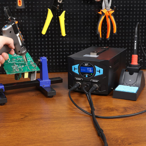 WEP 948D III soldering iron in use for precise joint heating.