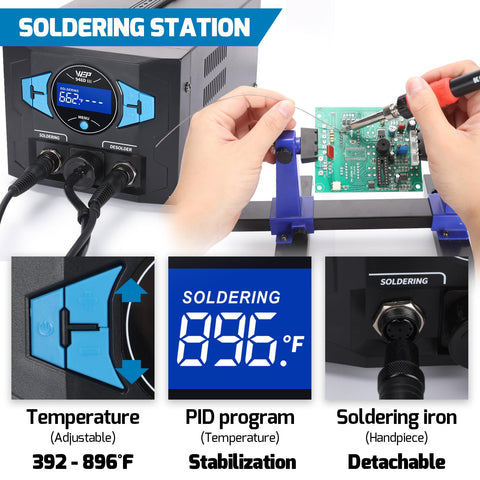 WEP 948D III two-in-one station enables soldering and desoldering simultaneously.