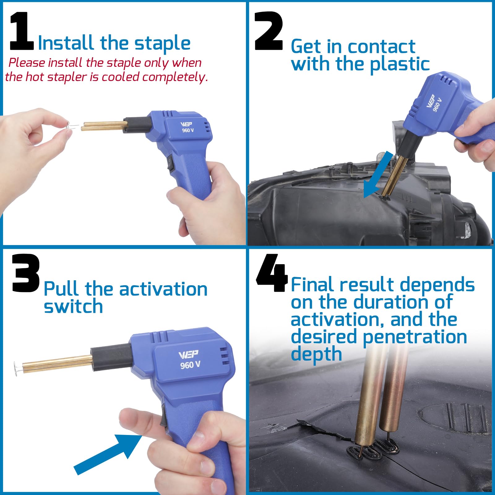 WEP 960-V with pliers makes staple handling easy