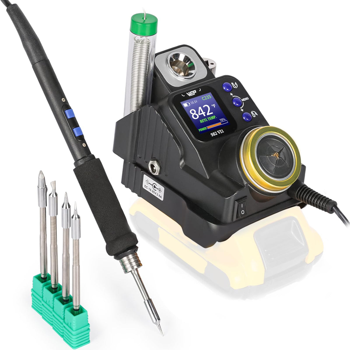 WEP 982VI cordless soldering station main unit with integrated holder.
