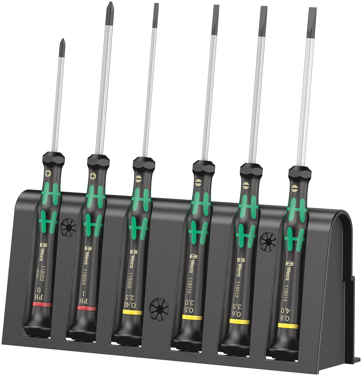 Wera 2035/6 Kraftform Micro set shown on wall rack for quick access