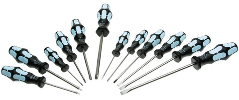 Wera 3334/12 stainless screwdriver set blade close-up highlights precision tips and corrosion resistance.