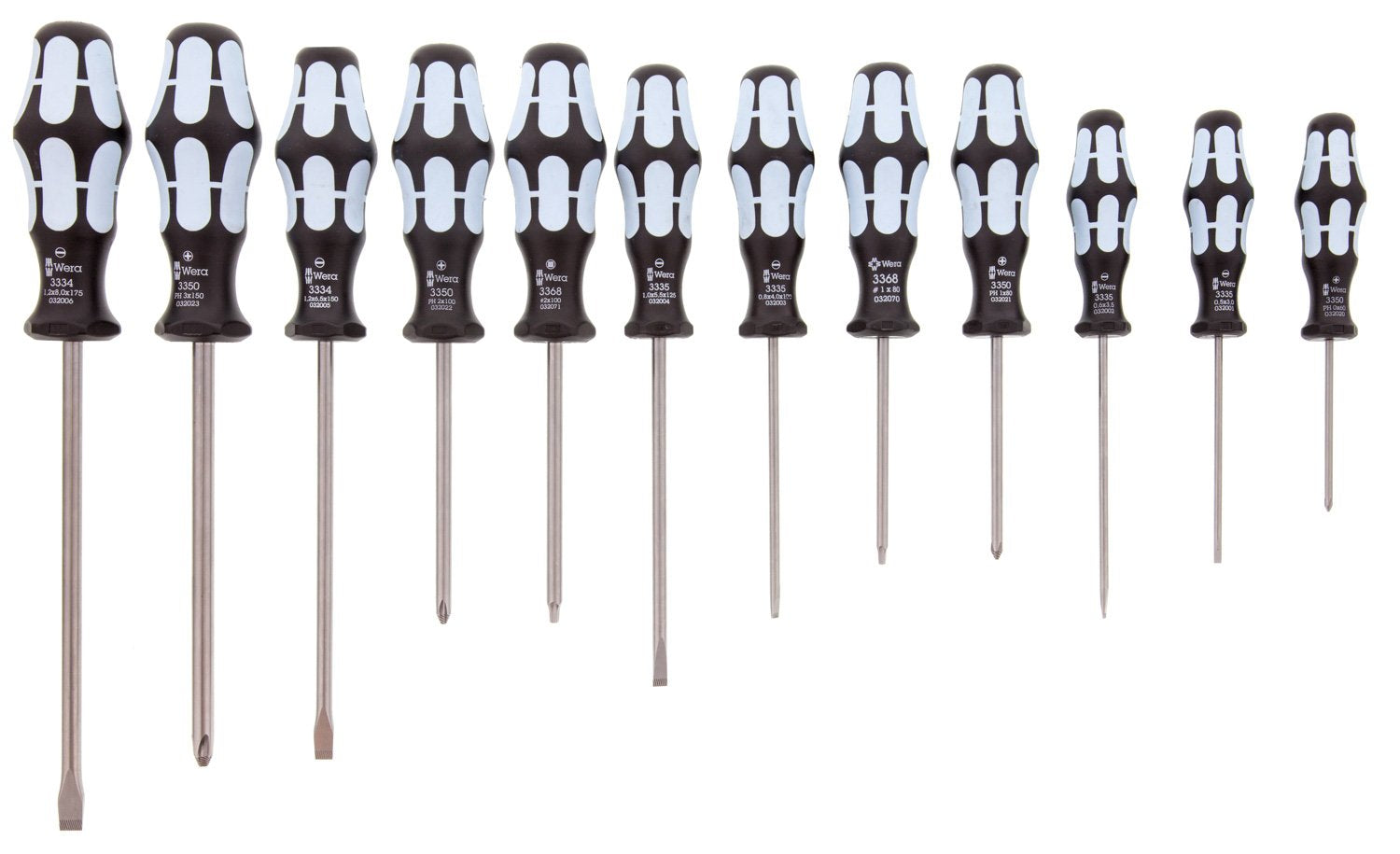 Wera 3334/12 stainless screwdriver set full view shows durable blades for varied tasks.