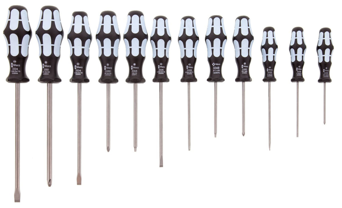 Wera 3334/12 stainless screwdriver set full view shows durable blades for varied tasks.