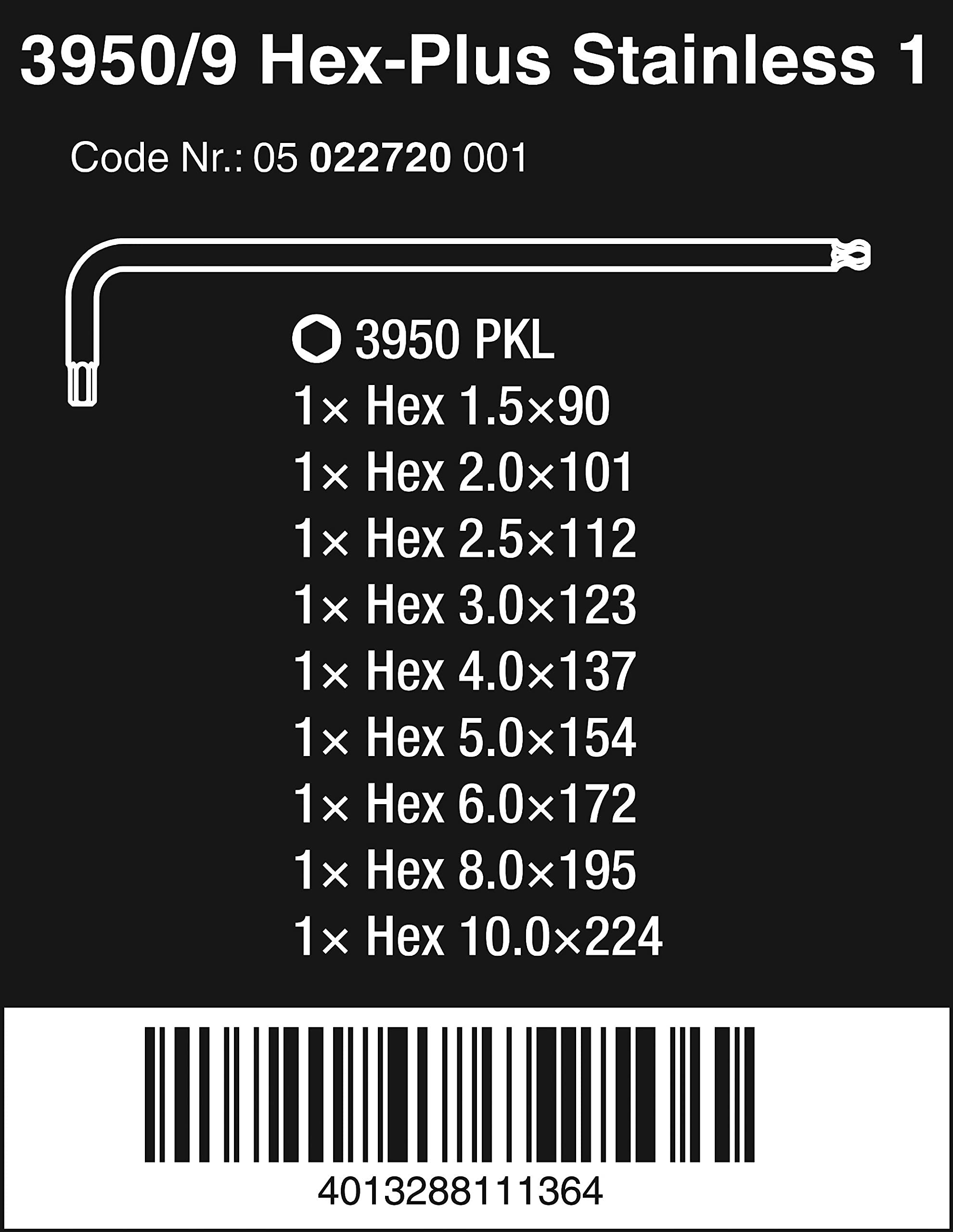 Wera 1.5mm stainless hex key with Hex-Plus design for better torque.