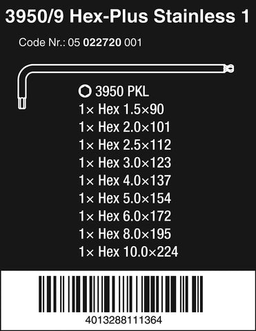 Wera 1.5mm stainless hex key with Hex-Plus design for better torque.