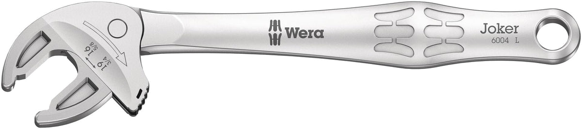 Wera 6004 Joker L showing flexible 16–19 mm range for versatile grip.