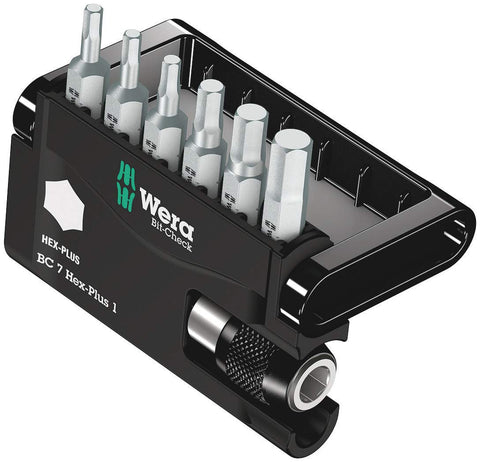 Wera 8040-6 Hex-Plus bits in a compact bit-check for organized storage.