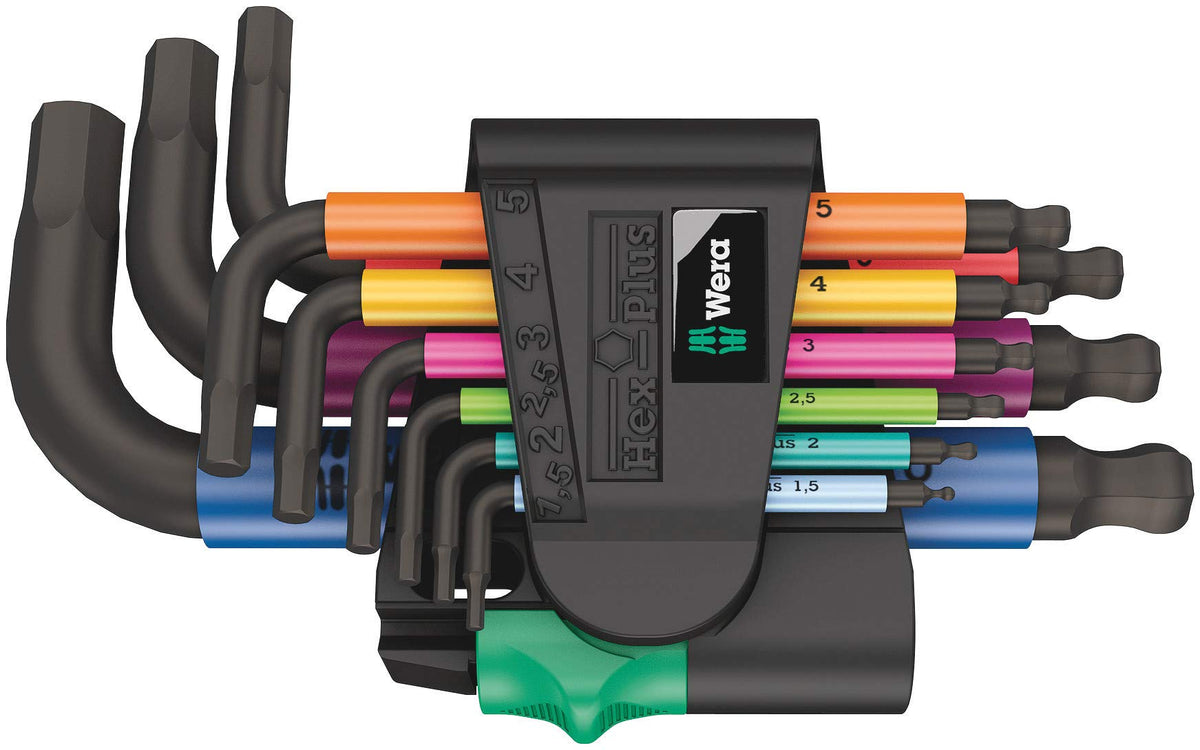 Wera 950/9 Hex-Plus multicolour set in case with color-coded keys for quick identification.