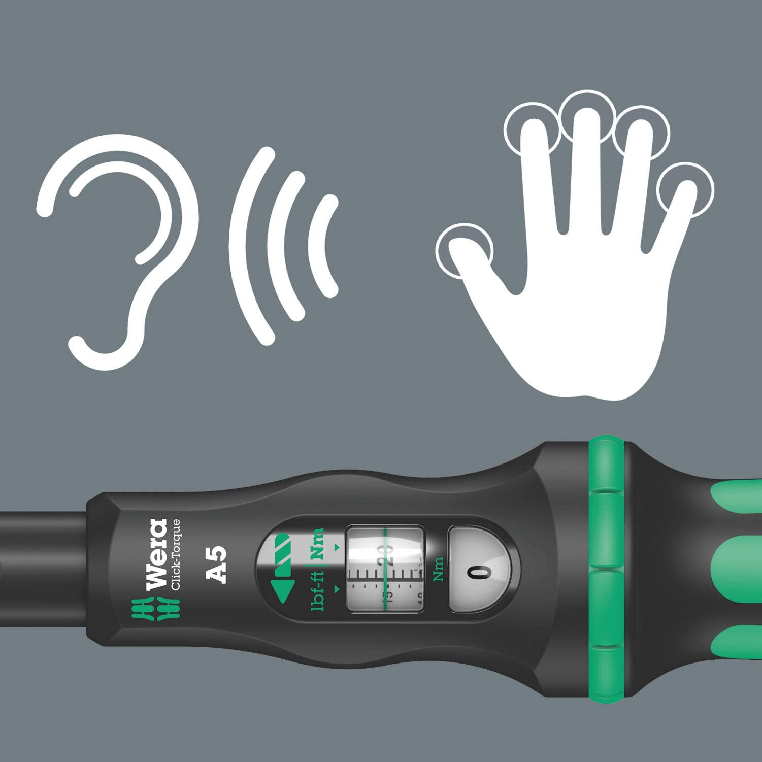 Wera Click-Torque A5 close-up on the dial for high-accuracy adjustment.