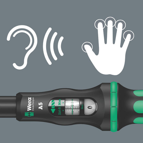 Wera Click-Torque A5 close-up on the dial for high-accuracy adjustment.