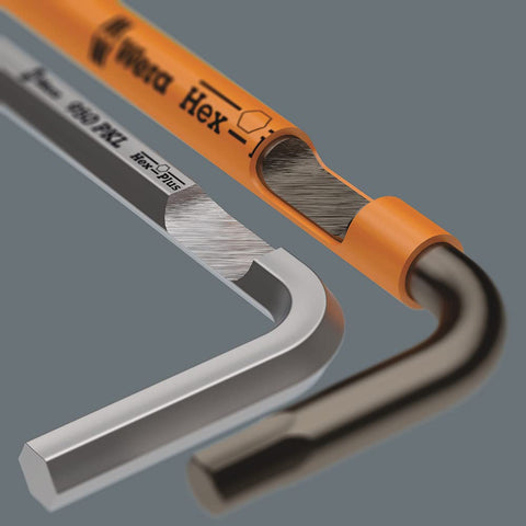 Wera hex keys in use with screws demonstrating extended reach.