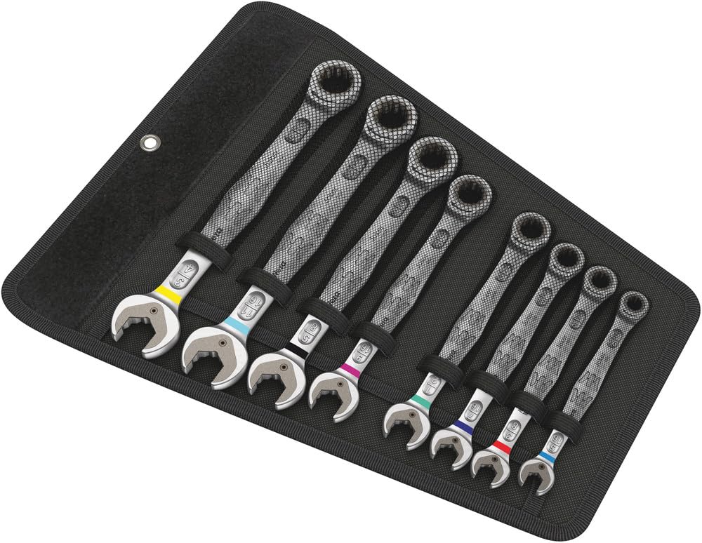 Wera Joker 8pc imperial combo wrenches closeup showing precise fastener fit.