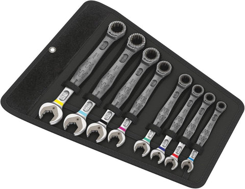 Wera Joker 8pc imperial combo wrenches closeup showing precise fastener fit.