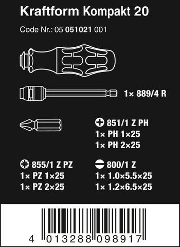 Wera Kraftform Kompakt 20 Rapidaptor chuck for one-handed bit changes
