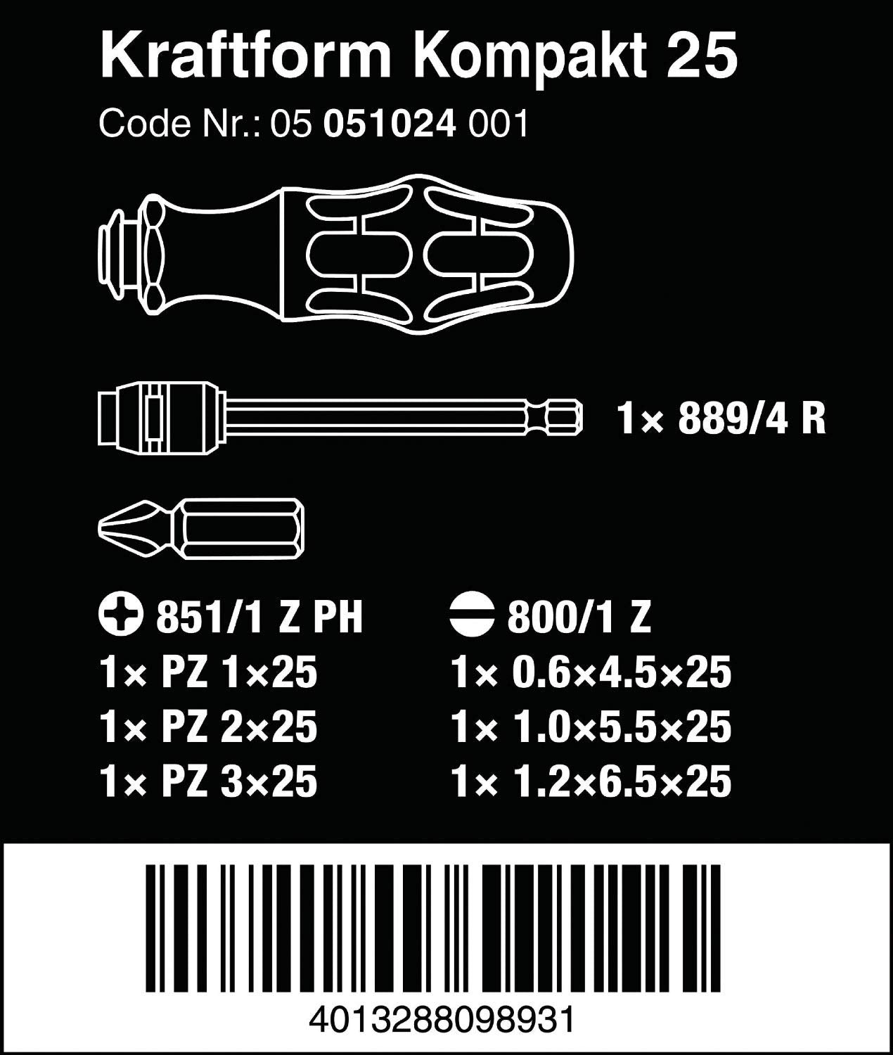 Wera Kraftform Kompakt 25 bayonet blade extended for tight-spaces screwdriving