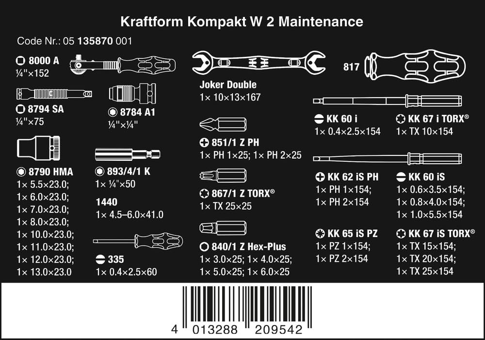 Wera Kraftform Kompakt W 2 Maintenance close-up of bits highlighting precision for quick work