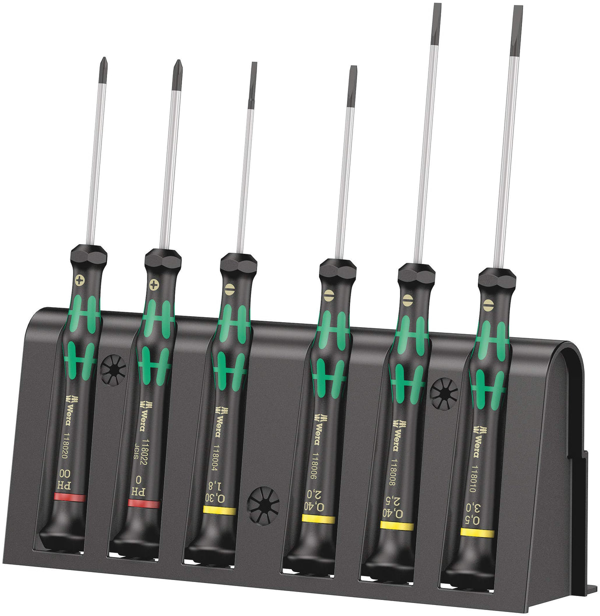 Wera Kraftform Micro screwdrivers with rack for quick access and organized workspace.