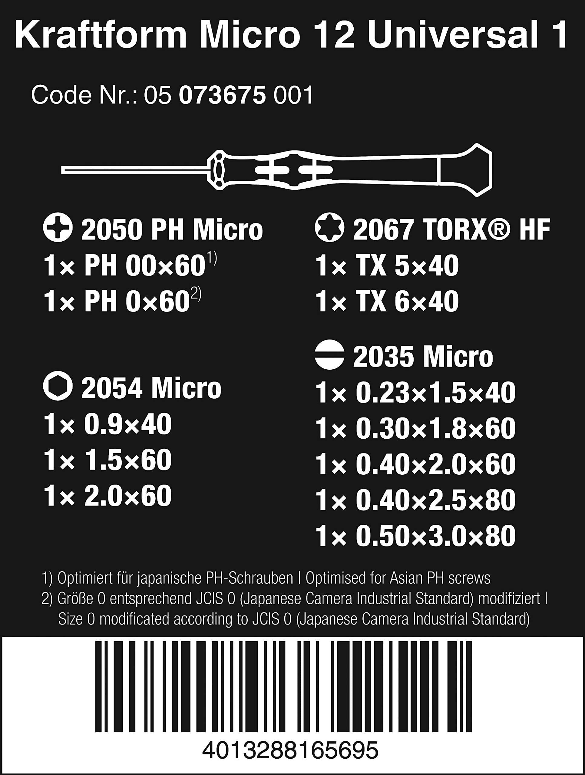 Close-up of precision tips from Wera Micro-Set 12 SB 1