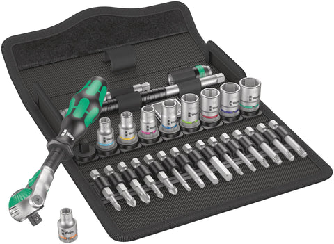 Wera ratchet set 28-piece 1/4-inch drive for versatile SAE tasks.