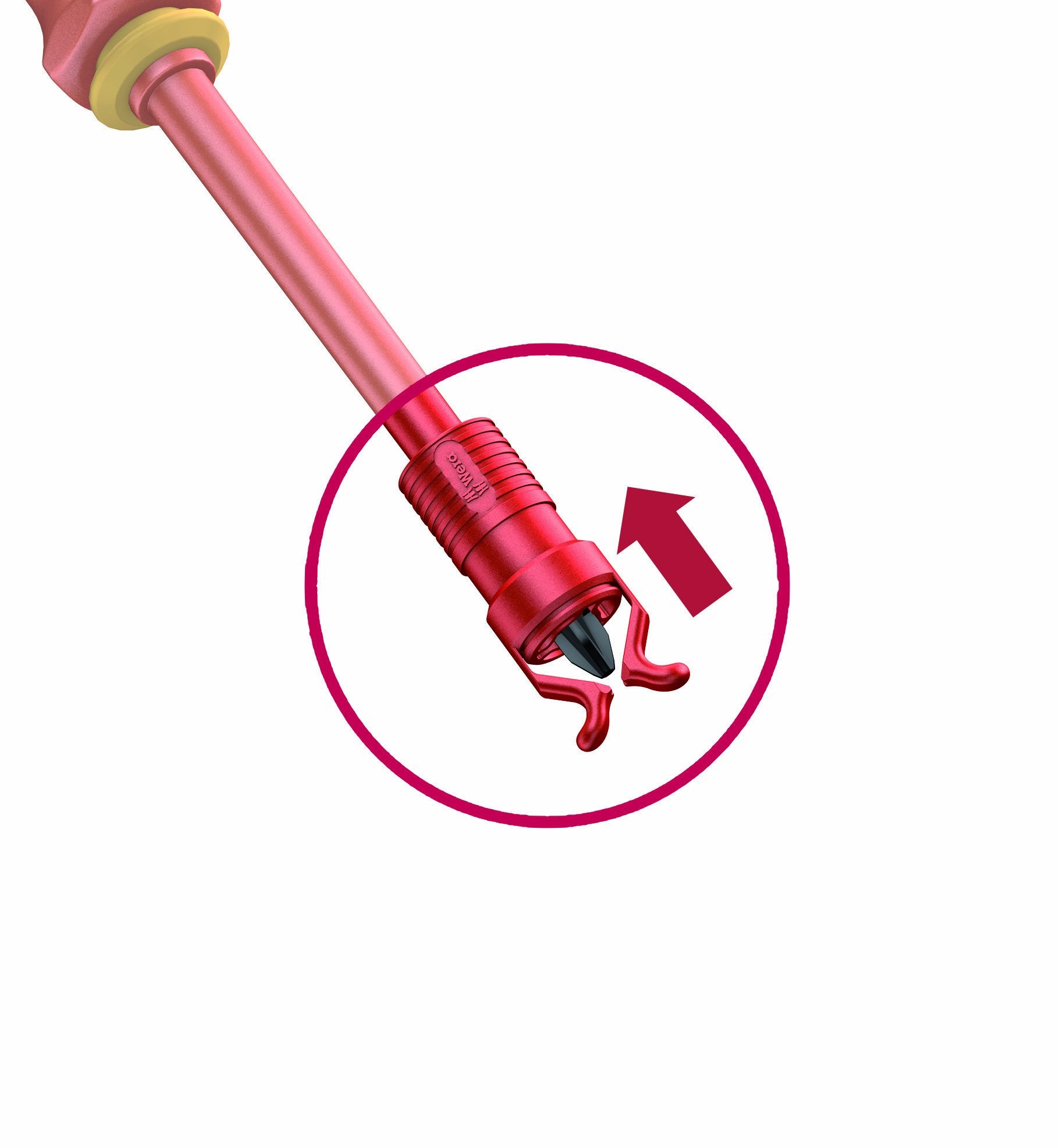 Wera gripper fits round and hex blades for precise screw placement.
