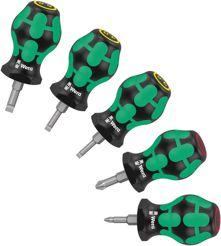 Wera stubby 5pc set—front view of Phillips and slotted screwdrivers for tight spaces