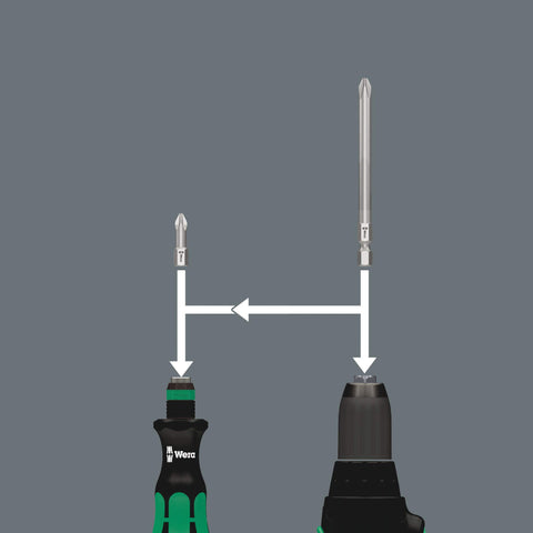 Wera three-and-a-half-inch bits provide extended reach in tight spaces.