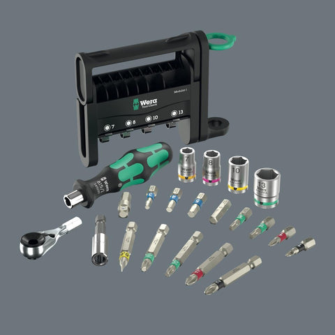 Wera TOOL-CHECK Modular Set 1 case open reveals modular compartments for easy access.