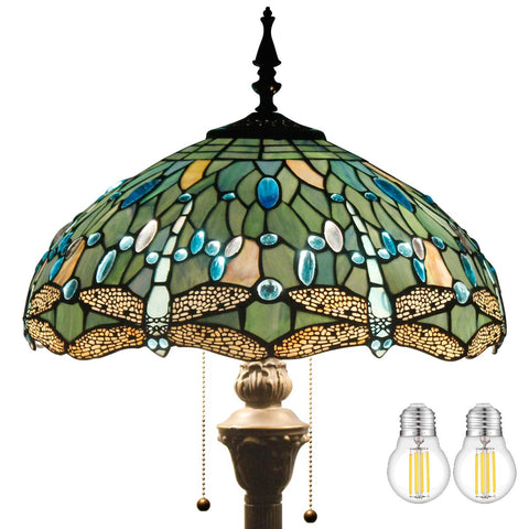 WERFACTORY Tiffany floor lamp with sea blue dragonfly shade for elegant ambient lighting.