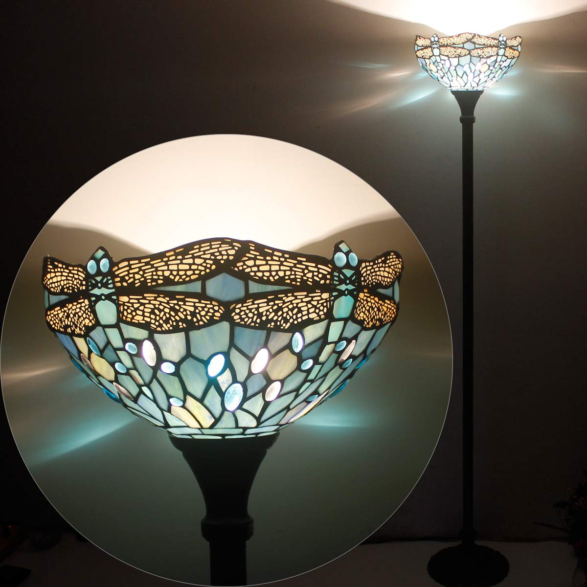 WERFACTORY Tiffany sea blue glass shade glows with warm ambience.